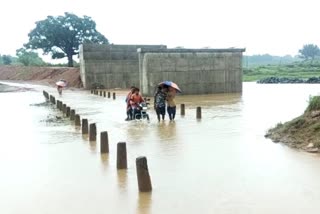 Bhairavi river water flowing over the bridge in ramgarh