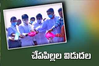 Minister vemula Prashant Reddy Distribution of fish at kamareddy district