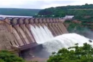 heavy water flow in srisail water fall at kurnool dst