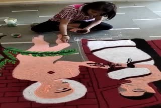 rashi Jain from badwah get second place in Rangoli competition