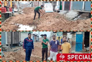 Villagers collect donations and put sand on main road in Shahbiswa Village of Muradnagar
