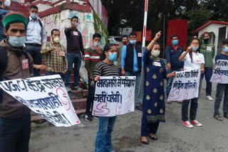 Protest  at Summerhill Chowk in Shimla