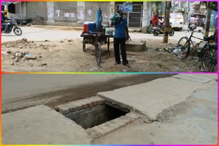 cover are missing from drains in Vikaspuri at delhi