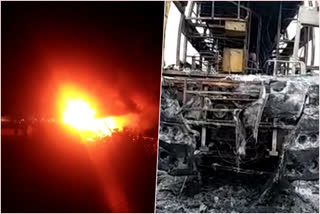 Bus fire, bus fire in KR village, bus fire in Chitradurga, Chitradurga bus fire, Chitradurga bus fire news, ಬಸ್​ ಬೆಂಕಿಗಾಹುತಿ, ಕೆಆರ್​ ಹಳ್ಳಿಯಲ್ಲಿ ಬಸ್​ ಬೆಂಕಿಗಾಹುತಿ, ಚಿತ್ರದುರ್ಗದಲ್ಲಿ ಬಸ್​ ಬೆಂಕಿಗಾಹುತಿ, ಚಿತ್ರದುರ್ಗ ಬಸ್​ ಬೆಂಕಿಗಾಹುತಿ, ಚಿತ್ರದುರ್ಗ ಬಸ್​ ಬೆಂಕಿಗಾಹುತಿ ಸುದ್ದಿ,