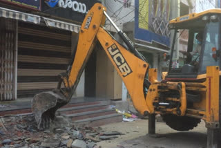 demolition of illegal structures in roads at kanigiri prakasam district