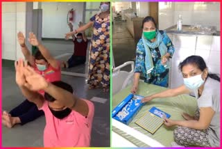 Corona patients playing Ludo in Rajiv Gandhi Super Specialty Hospital