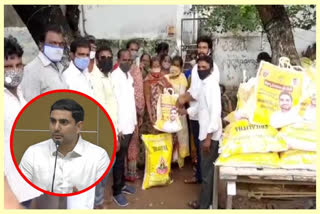 lokesh distributes rice to tadepalli kl rao colony homeless people in guntur district