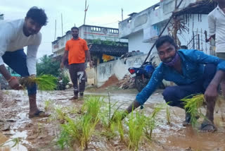 రహదారిపై వరినాట్లు... వినూత్న రీతిలో నిరసన