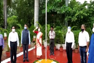 Flag hoisting at Devi Ahilya University