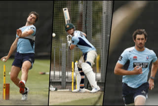 Australian players return to the ground sweating heavily in nets