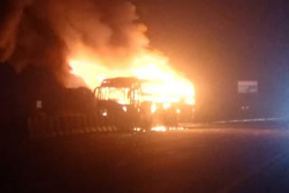 double decker bus caught fire on expressway in firozabad