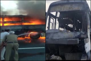 double decker bus caught fire on expressway in firozabad