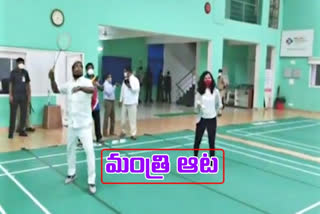 Minister Srinivas Goud played badminton at hyderabad