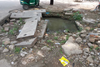 Open drain near Max Hospital in Saket