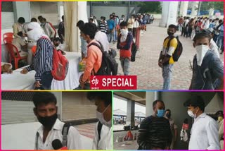 Testing of migrants returning to Delhi at Anand Vihar Center