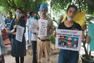 Chandigarh lawyers protest in support of senior advocate Prashant Bhushan