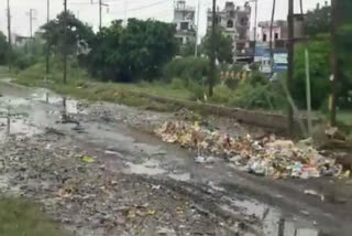 Garbage piles and waterlogging in Rajendra Nagar near Hindon Airport in Ghaziabad