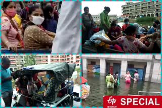 Teachers are being forced to pass through water due to water logging in school