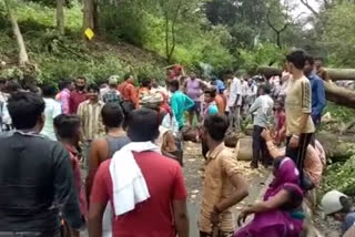 Road jammed due to falling of trees