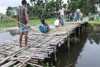 Bamboo bridge made by public at Chirang