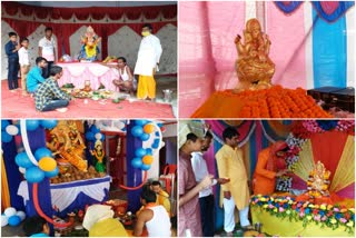 Ganesh worship celebrated with simplicity due to Corona in gumla, lord Ganesh worship celebrated in gumla, Ganesh worship 2020, गुमला में कोरोना के कारण सादगी से मनाई जा रही गणेश पूजा, गुमला में मनाया गया गणेश पूजा, गणेश पूजा 2020