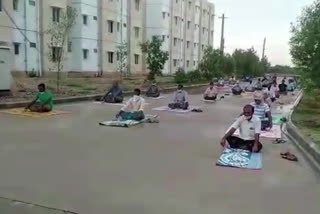 corona patients doing yoga in athmakuru nellore district
