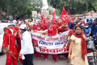 asha workers protest in bhiwani against government