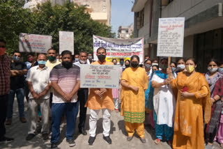 Primary school teachers take out admission rally in West Sagarpur of Dwarka in Delhi