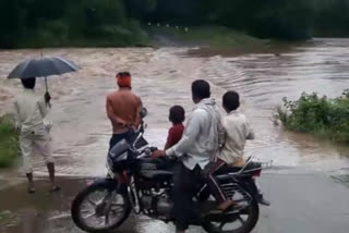 The river drain is in spate due to rain