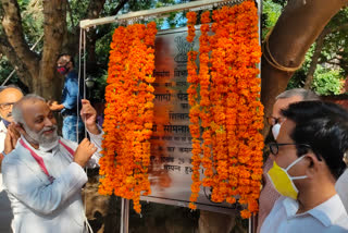 MLA Somnath Bharti lays foundation stone for foot over bridge near PTS bus stop Sri Aurobindo Marg