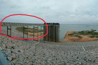 collapsed Kondapochamma reservoir water canal bridge in siddipet district