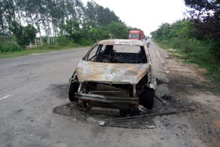 fire in a moving car in kharkhoda sonipat