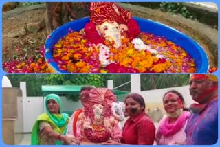 Slug Ganesh immersion performed in the water tub in the temple with simplicity during Corona period