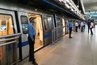 Passengers follow social distancing during metro journey in Delhi