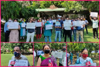 Teachers of Acharya Narendra Dev College protested against Kejriwal for non-payment of salary