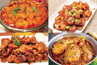 variety dishes with chicken like achari and chettinad fry curries