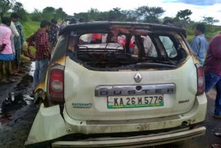 Renult duster Car Burned From Short Circute in Gadag