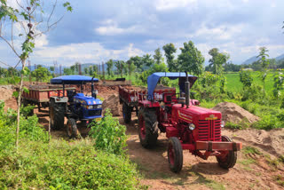 illegal transport of sandat saluru for construction on sachivalayam