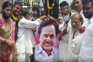 palabhishekam to the kcr photo at kulkacharla in vikarabad district