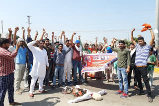 karani sena protest against shivsena in bhiwani