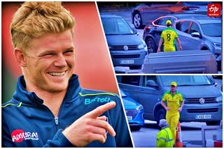 Mitchell marsh walks into parking area to fetch ball following a six by sam billings