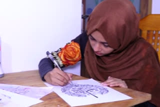 Arabic calligraphy  Hanina  BA student  അറബിക് കാലിഗ്രഫി  ബി.എ വിദ്യാർഥിനി  ഹനീന  ബോട്ടിൽ ആർട്ട്