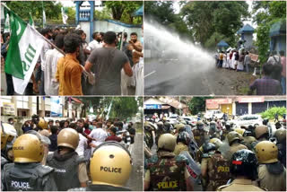 കാസർകോട്  കോഴിക്കോട്'  എംഎസ്എഫ്  മന്ത്രി കെ.ടി ജലീൽ  ബാരിക്കേഡ്  പൊലീസ്  ജലപീരങ്കി  പ്രതിഷേധം  മാർച്ച്  kasarkode  kozhikode  march  protest  msf