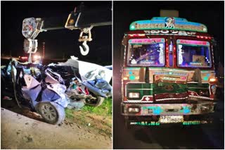 three-were-died in car-and-lorry-accident at Chikkaballapura