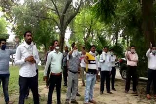 electricity worker union protet in yamananagar