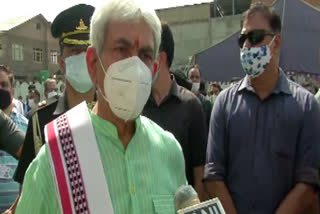 Jammu and Kashmir Lt Governor Manoj Sinha speaking to media