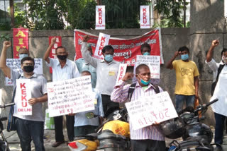 Labor organizations protest at Labor Commissioner's office to protest changes in labor laws