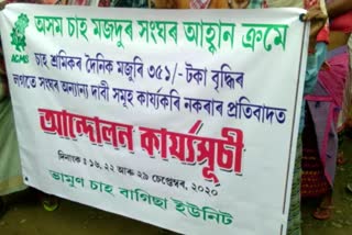 Tea estate labour protested at Bamunbari tea estate, Moran