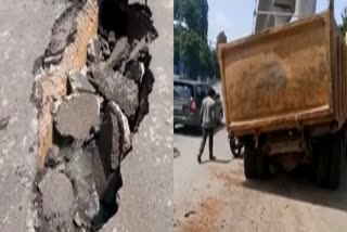 huge pot hole occured on jubilee hills