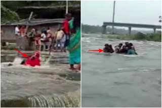 young man saved four people flowing in Bhairavi river ramgarh, news of Rajarappa temple, four people flowing in Bhairavi river ramgarh, रामगढ़ के भैरवी नदी में बह रहे चार लोगों को युवक ने बचाया, रामगढ़ के भैरवी नदी में बहे चार लोग